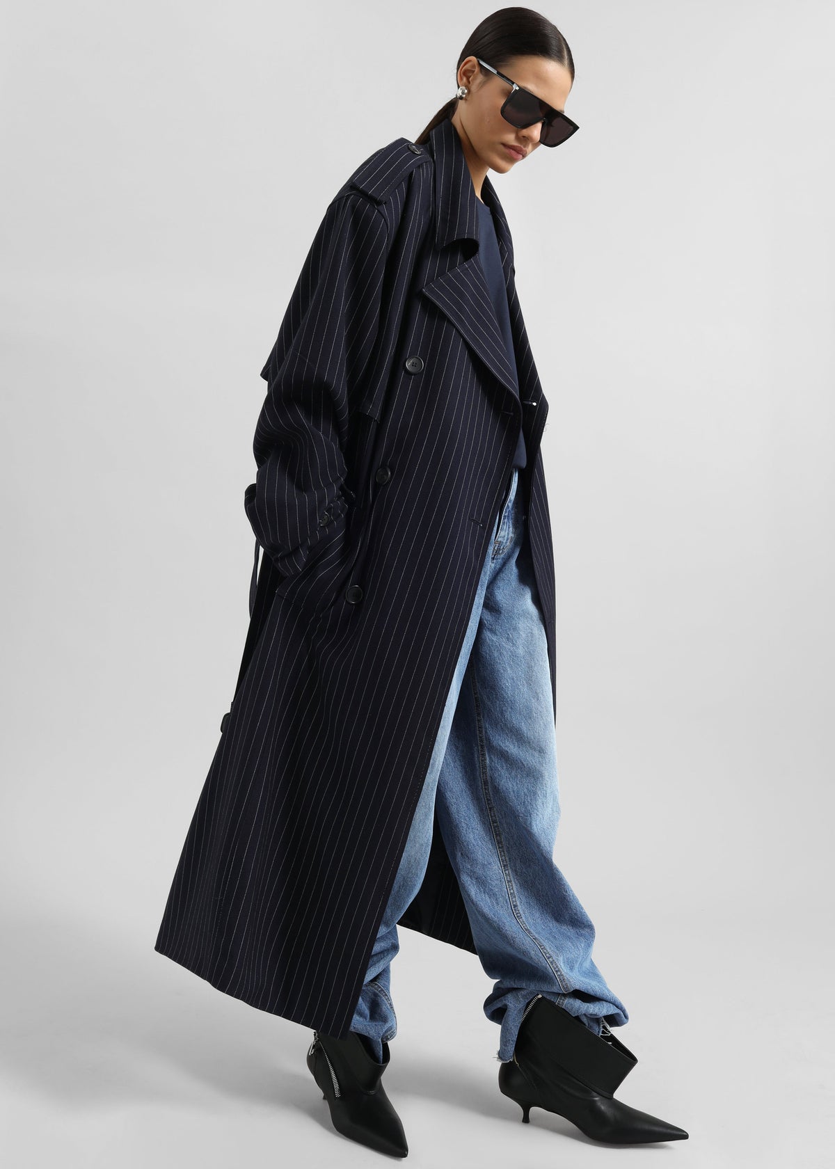 Salford Pinstripe Trench - Navy – view 4 of 7