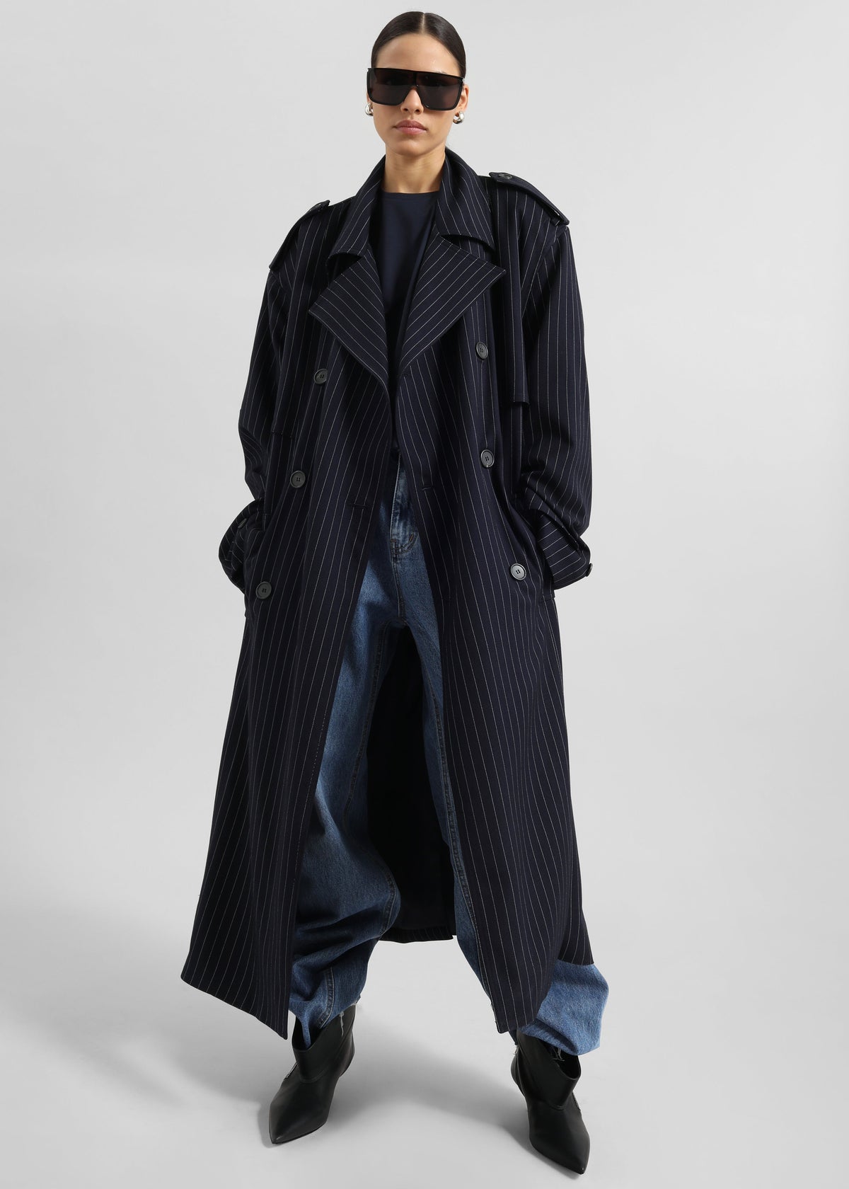 Salford Pinstripe Trench - Navy – view 2 of 7