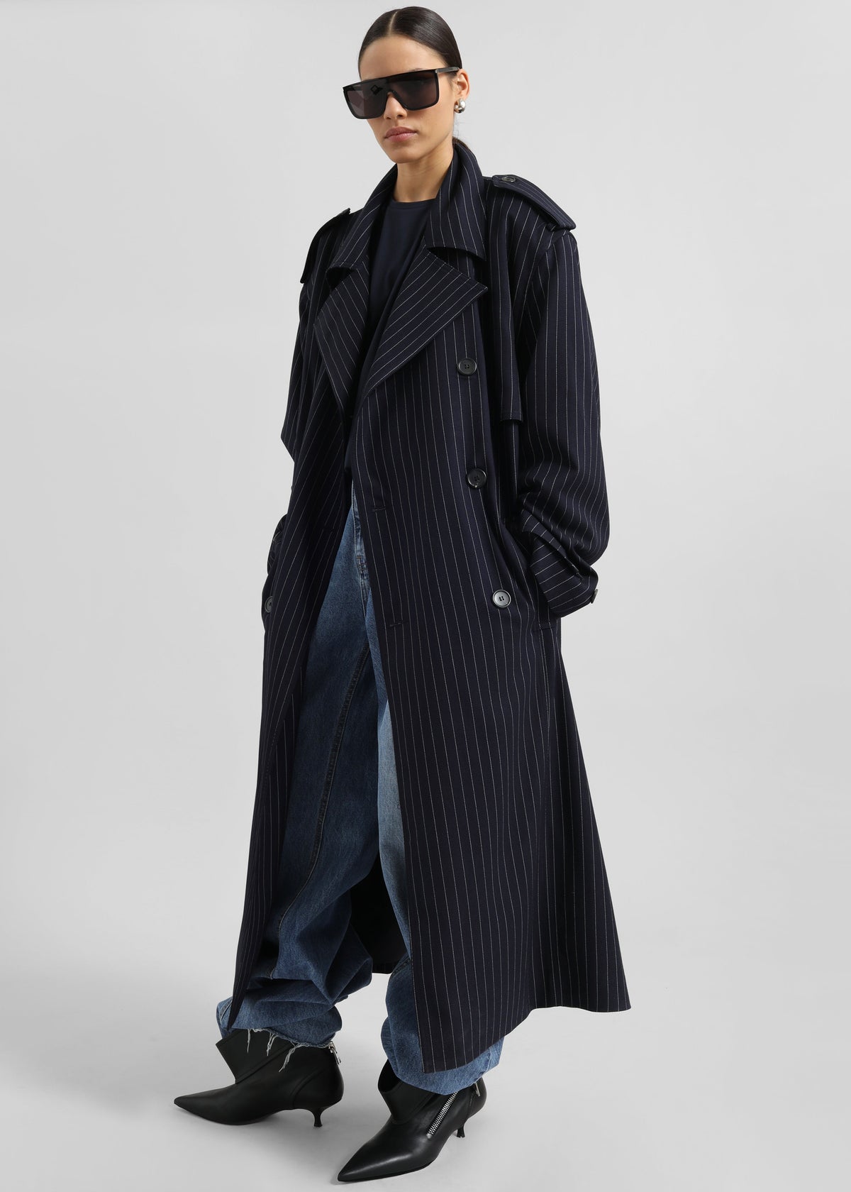 Salford Pinstripe Trench - Navy – view 5 of 7