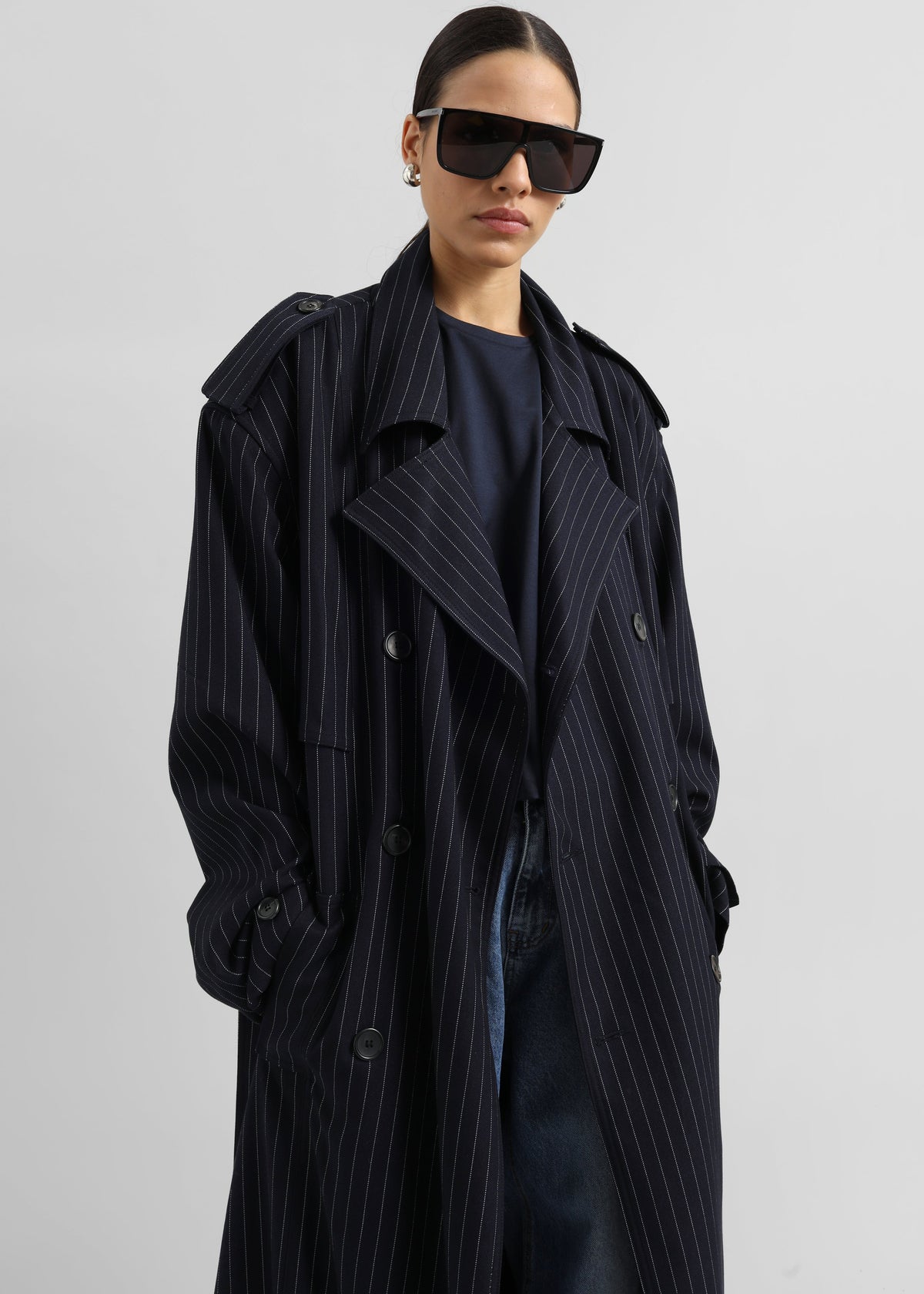 Salford Pinstripe Trench - Navy – view 3 of 7