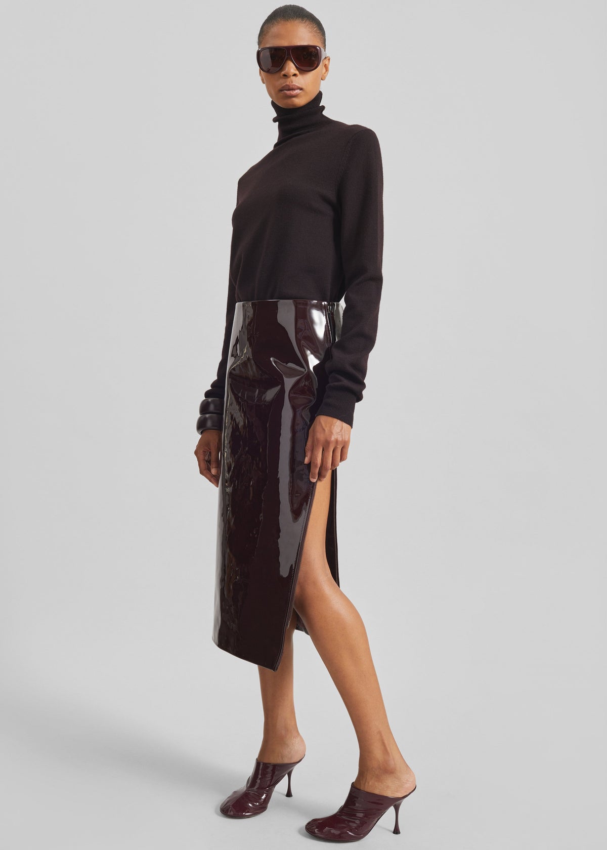 Samantha Patent Zip Skirt - Burgundy – view 1 of 8