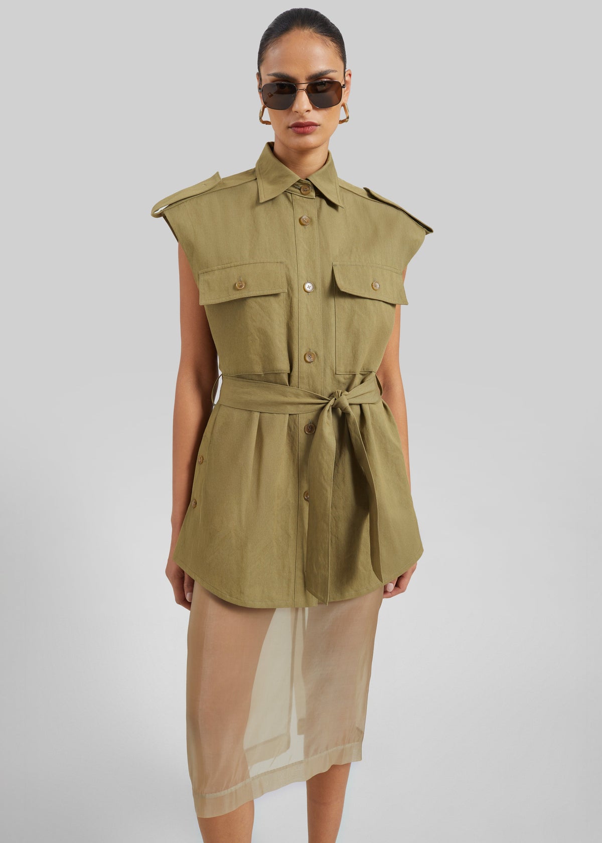 Sarah Sleeveless Cargo Mini Dress - Olive – view 2 of 8
