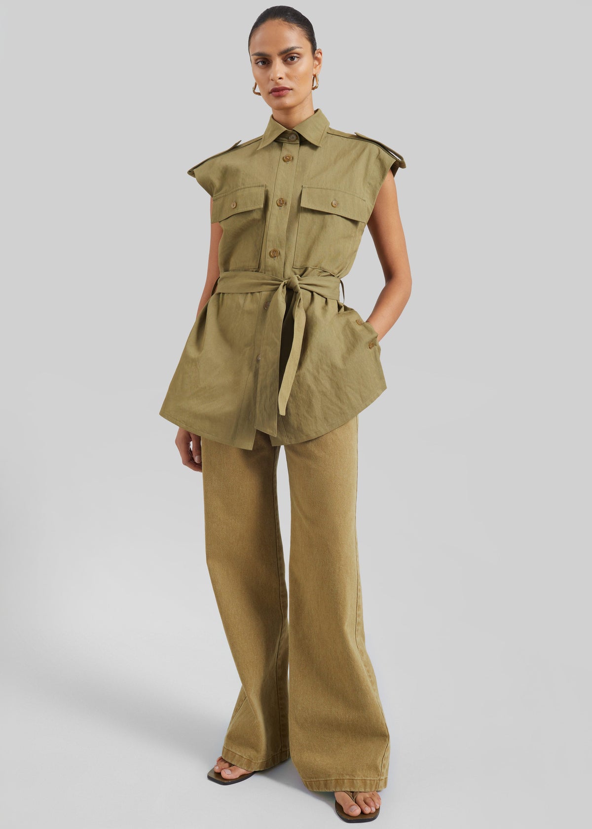 Sarah Sleeveless Cargo Mini Dress - Olive – view 5 of 8