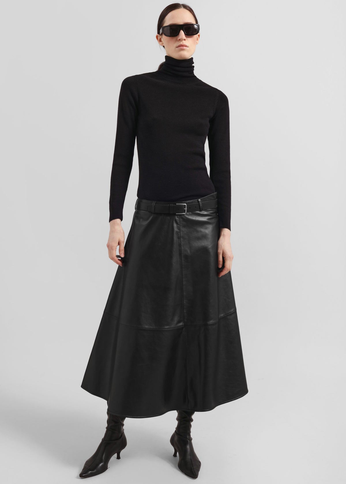 Savil Leather Midi Skirt - Black – view 4 of 7