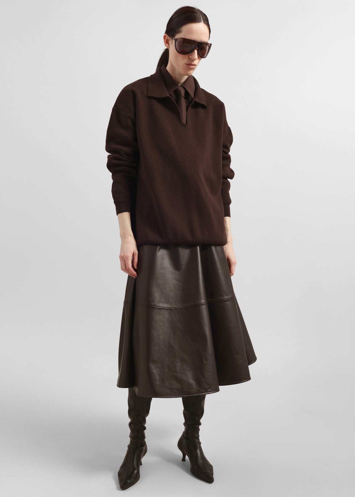 Savil Leather Midi Skirt - Dark Brown – view 6 of 8