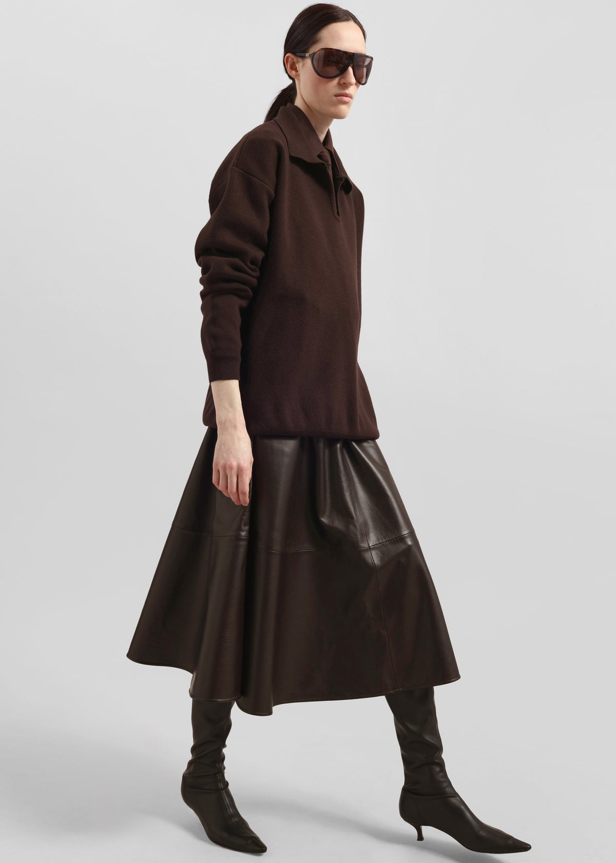Savil Leather Midi Skirt - Dark Brown – view 4 of 8