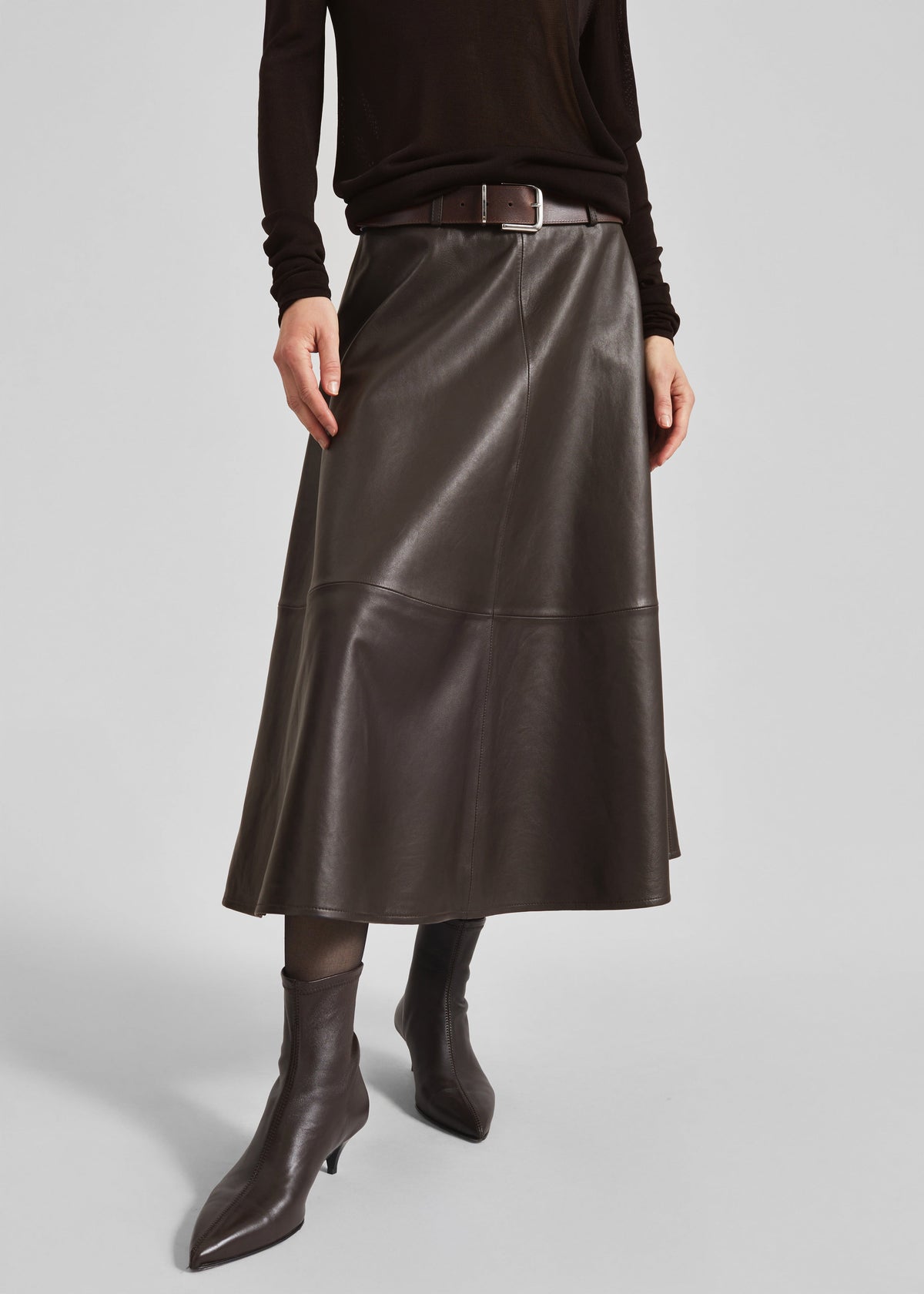 Savil Leather Midi Skirt - Dark Brown – view 2 of 8