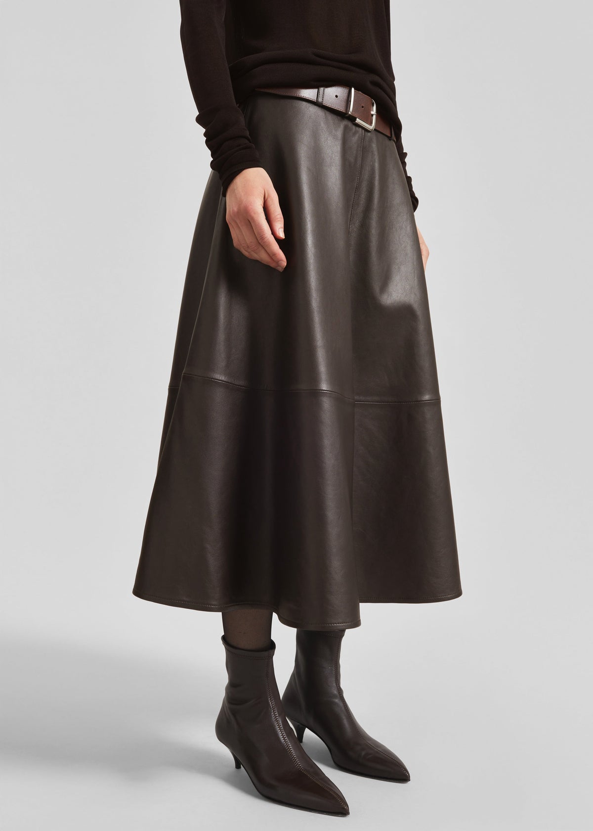 Savil Leather Midi Skirt - Dark Brown – view 3 of 8