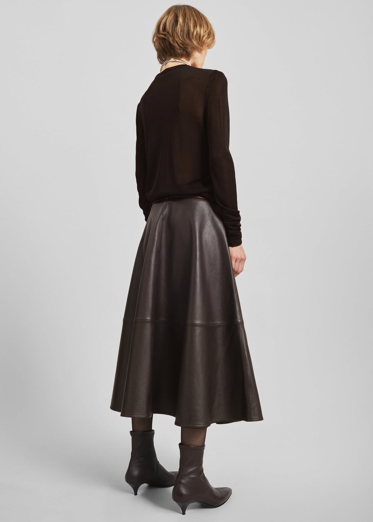 Savil Leather Midi Skirt - Dark Brown – view 7 of 8