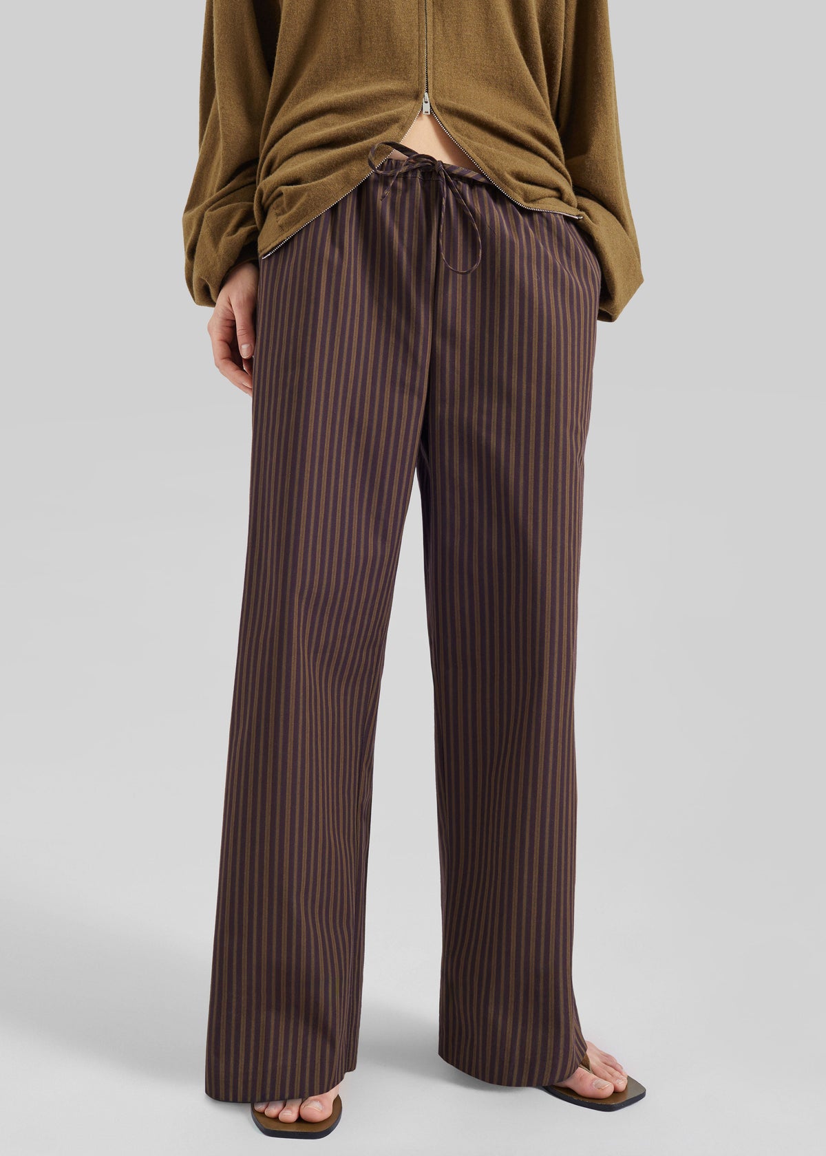 Seia Cotton Drawstring Pants - Burgundy Stripe – view 4 of 8