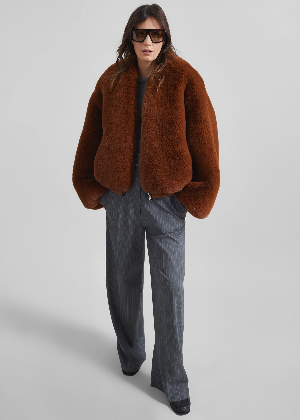 Senna Faux Fur Collarless Jacket - Bronze – view 4 of 7