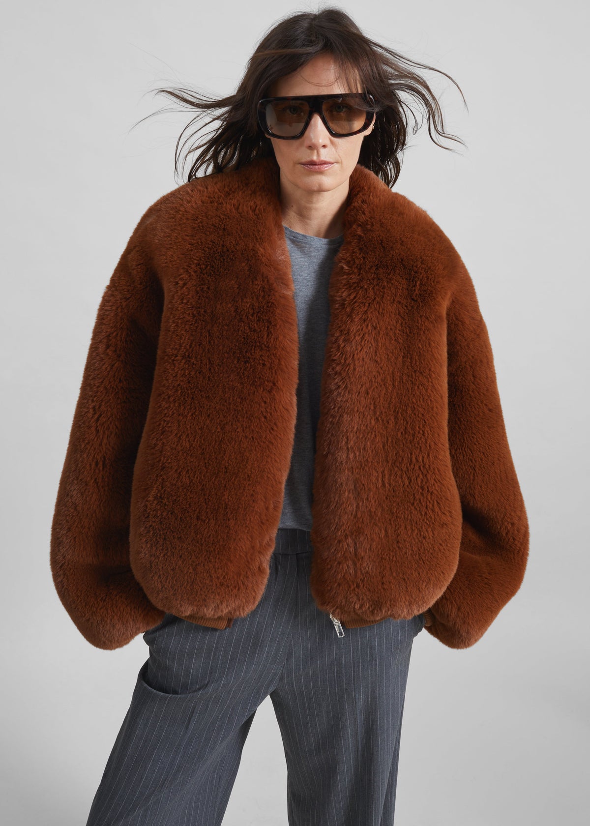 Senna Faux Fur Collarless Jacket - Bronze – view 1 of 7