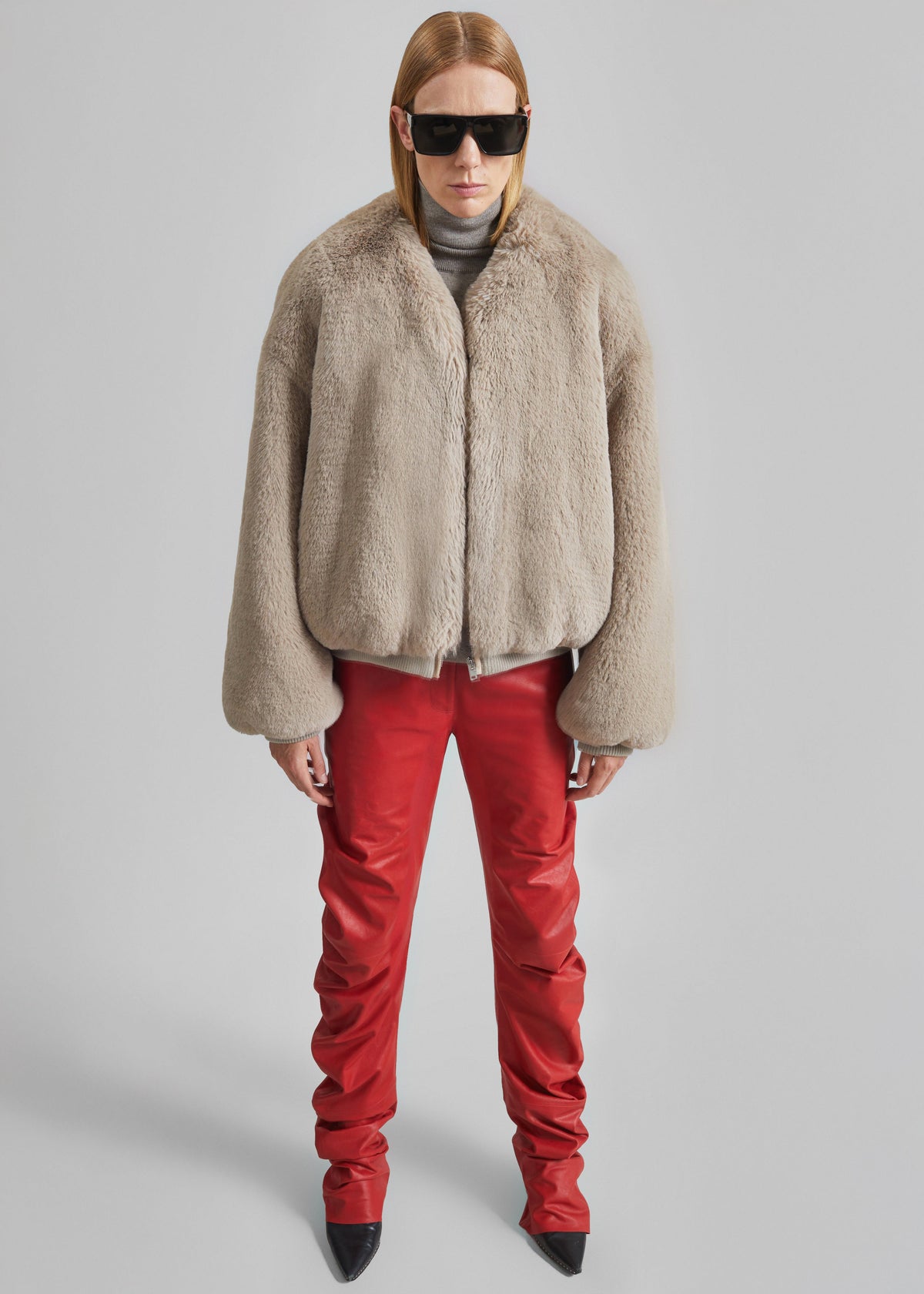 Senna Faux Fur Collarless Jacket - Light Taupe – view 3 of 8