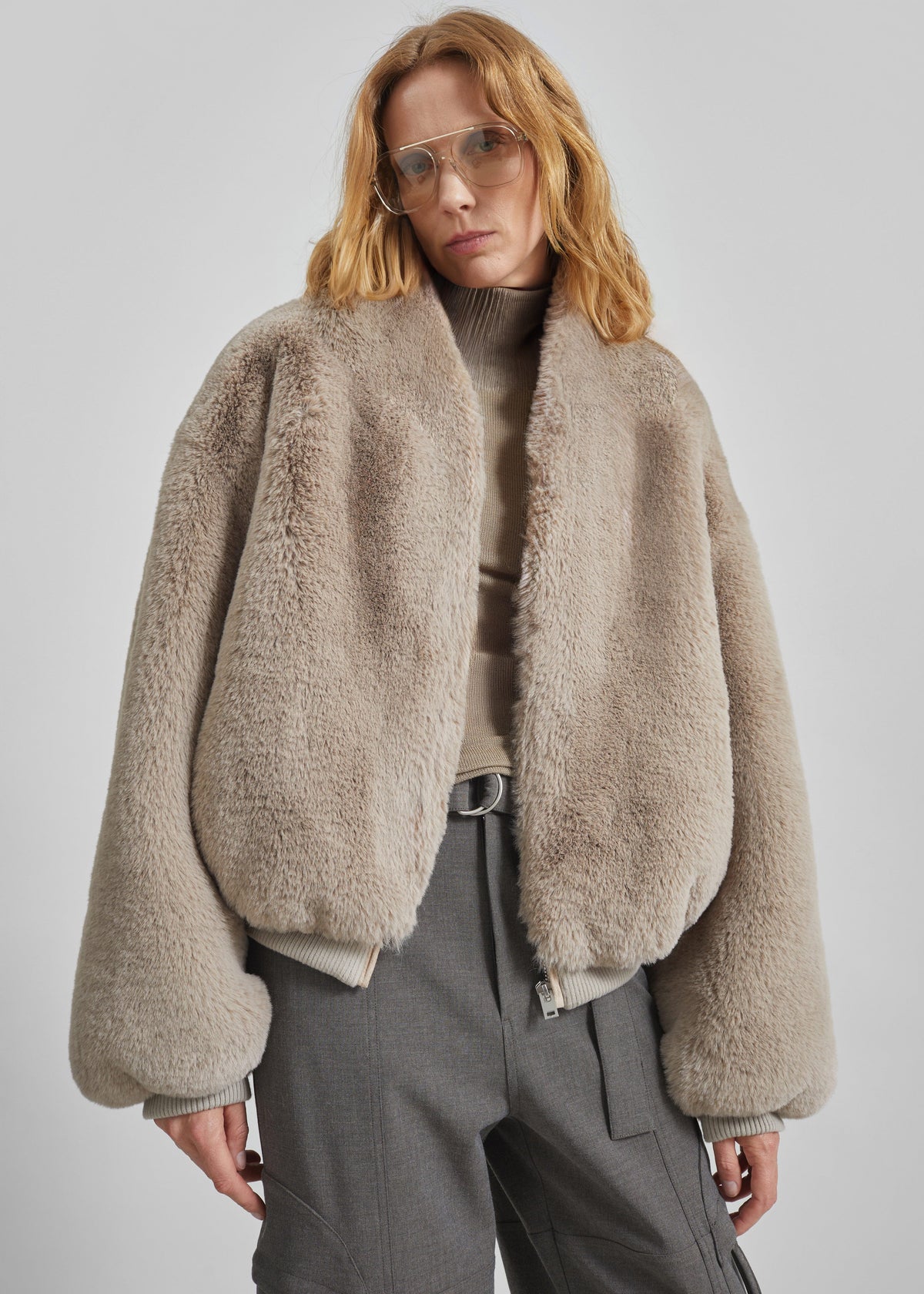 Senna Faux Fur Collarless Jacket - Light Taupe – view 5 of 8