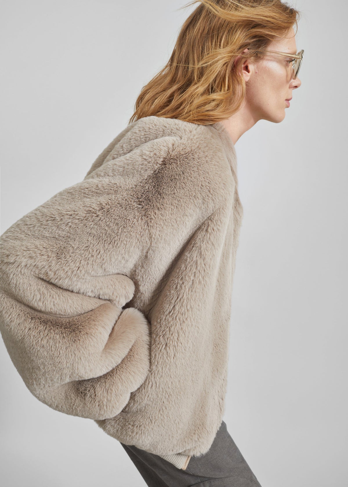 Senna Faux Fur Collarless Jacket - Light Taupe – view 1 of 8