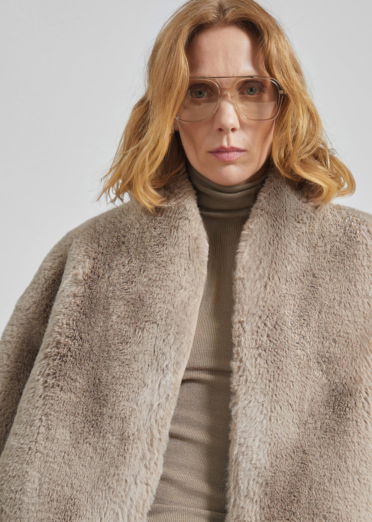 Senna Faux Fur Collarless Jacket - Light Taupe – view 4 of 8