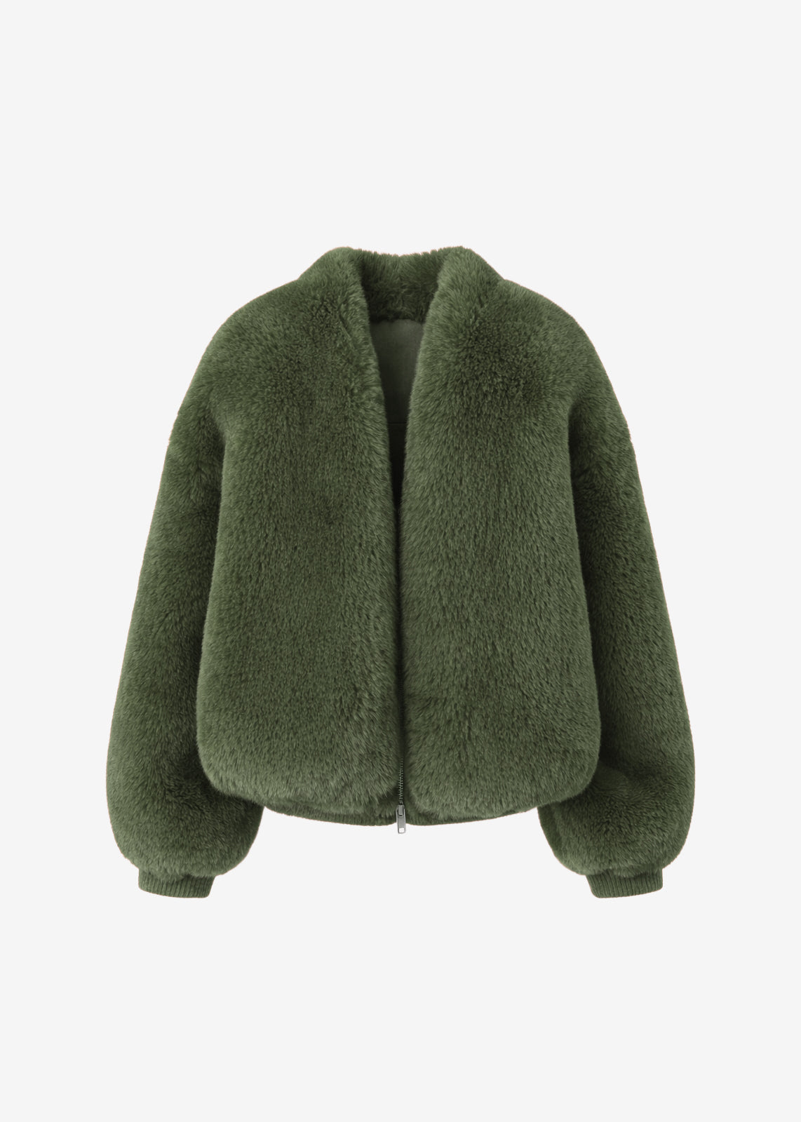 Senna Faux Fur Collarless Jacket - Moss Green – view 7 of 7
