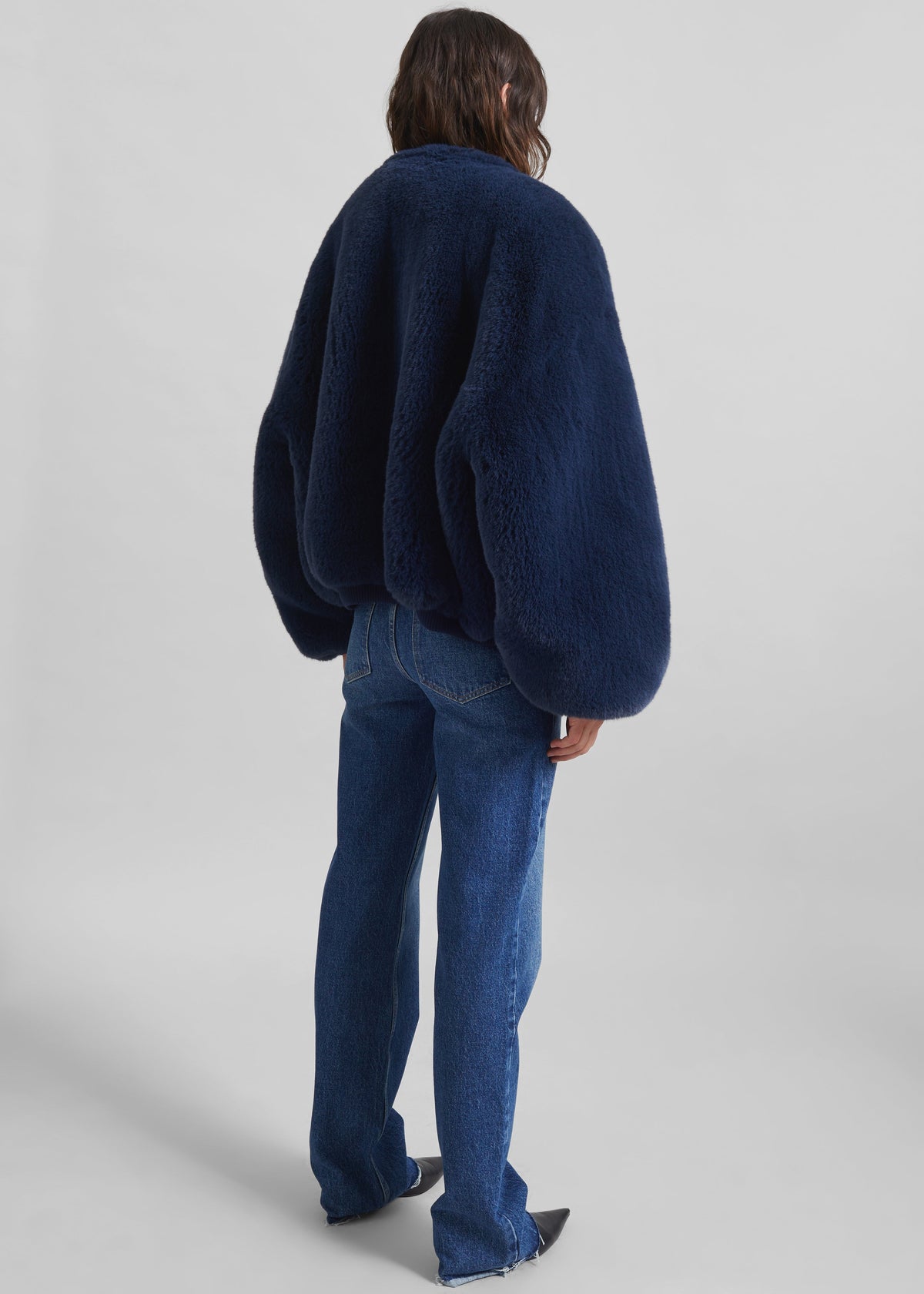 Senna Faux Fur Collarless Jacket - Navy – view 7 of 8