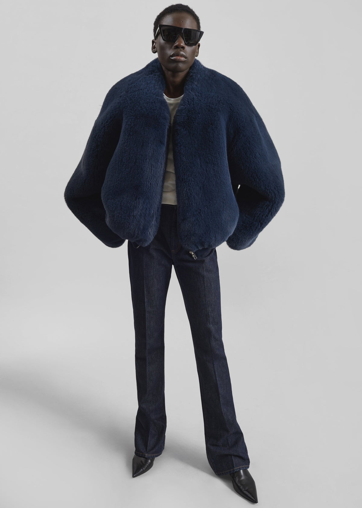 Senna Faux Fur Collarless Jacket - Navy – view 5 of 8