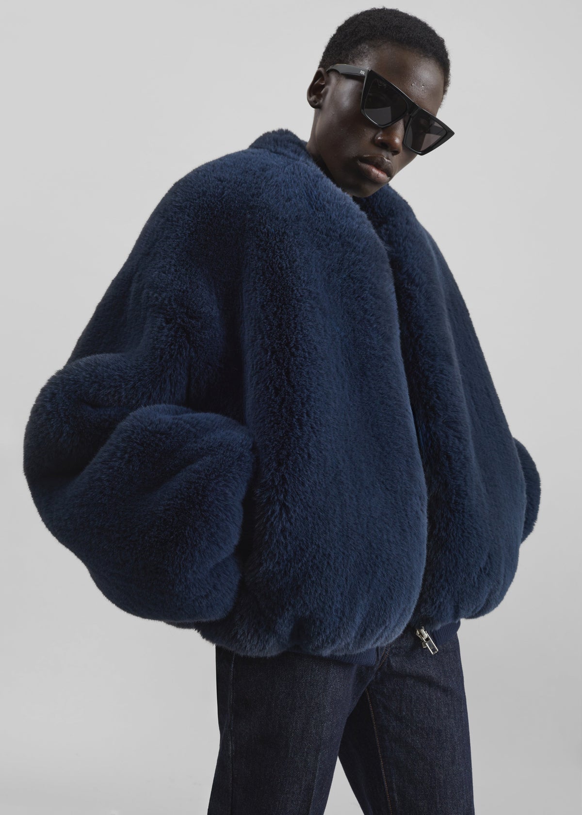 Senna Faux Fur Collarless Jacket - Navy – view 1 of 8