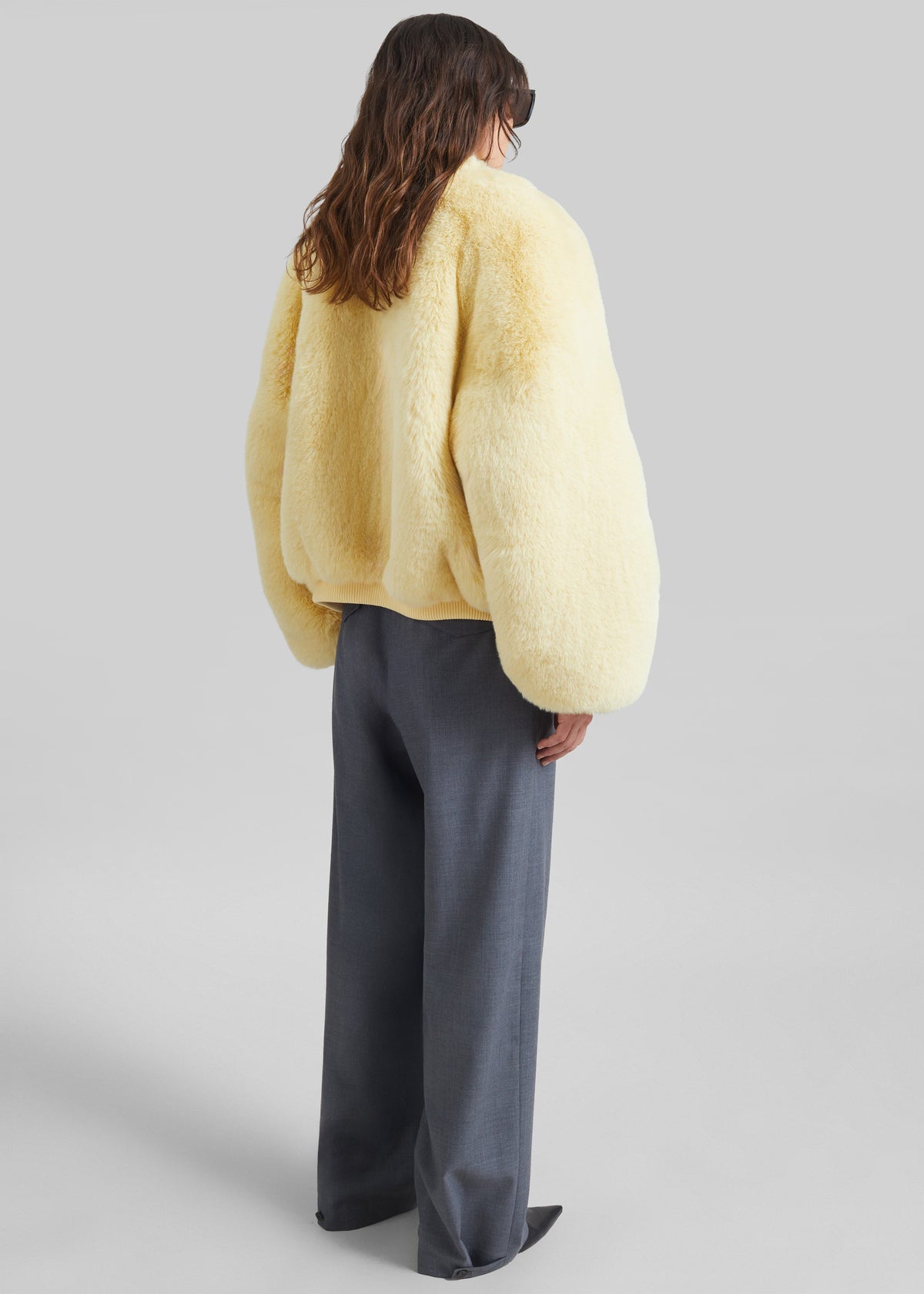 Senna Faux Fur Collarless Jacket - Pale Yellow – view 6 of 7