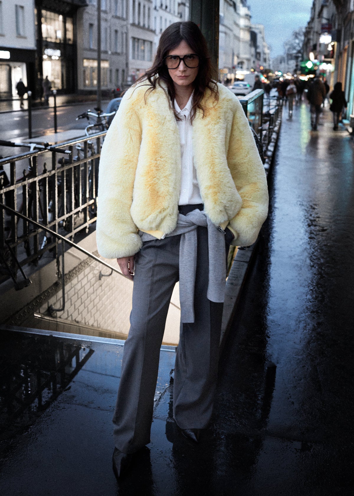Senna Faux Fur Collarless Jacket - Pale Yellow – view 1 of 7