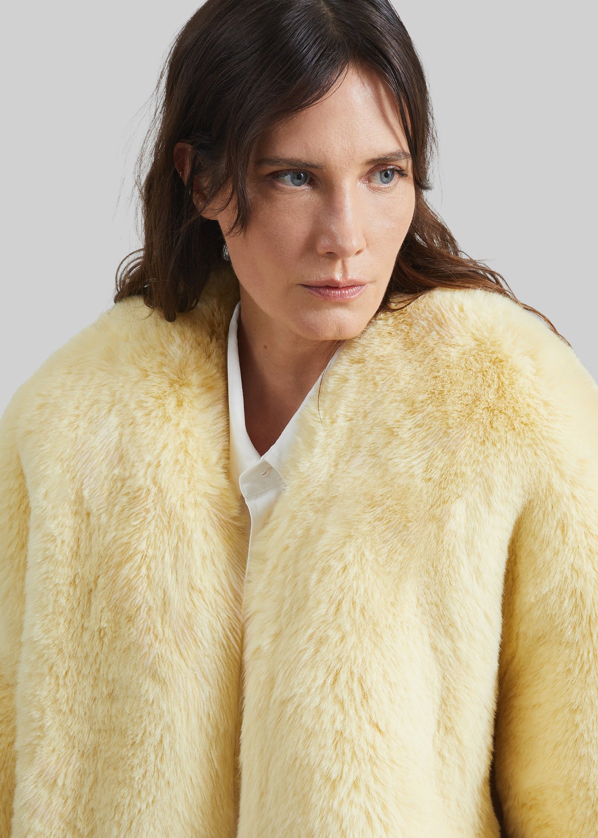 Senna Faux Fur Collarless Jacket - Pale Yellow – view 3 of 7
