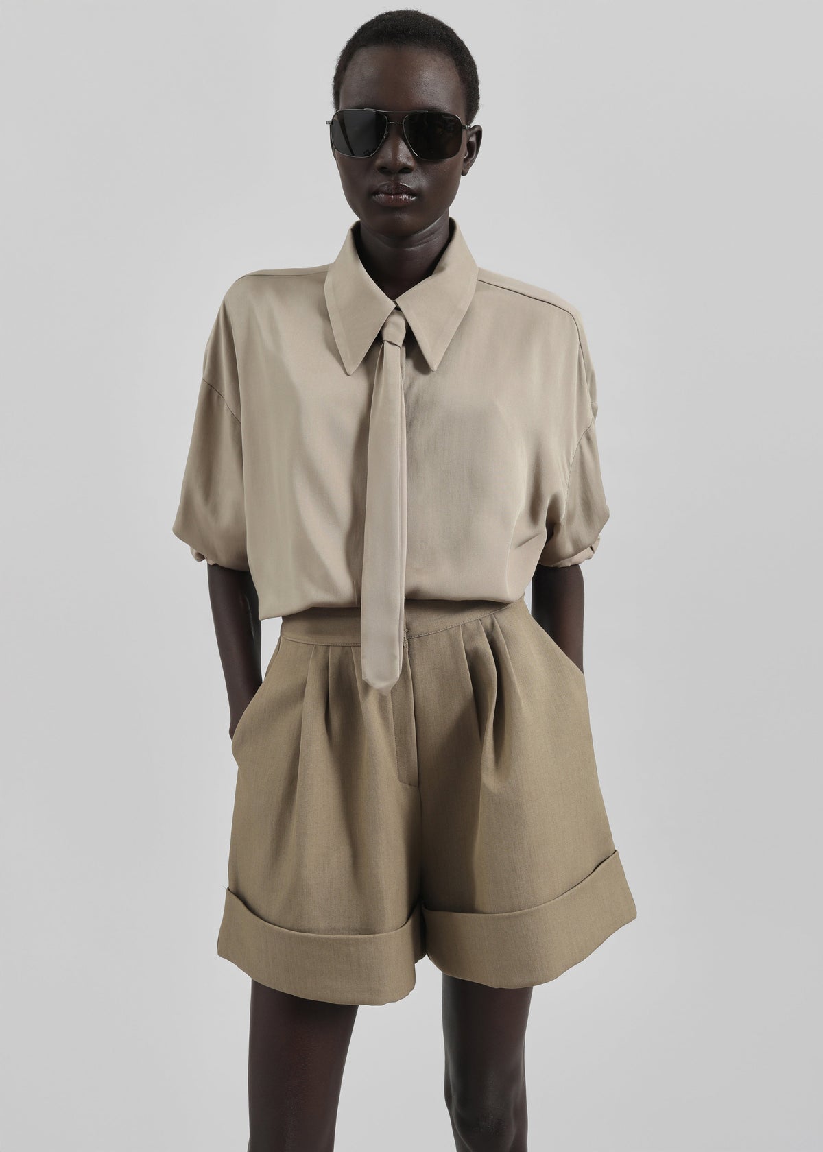 Silvan Neck Tie Shirt - Taupe – view 3 of 11