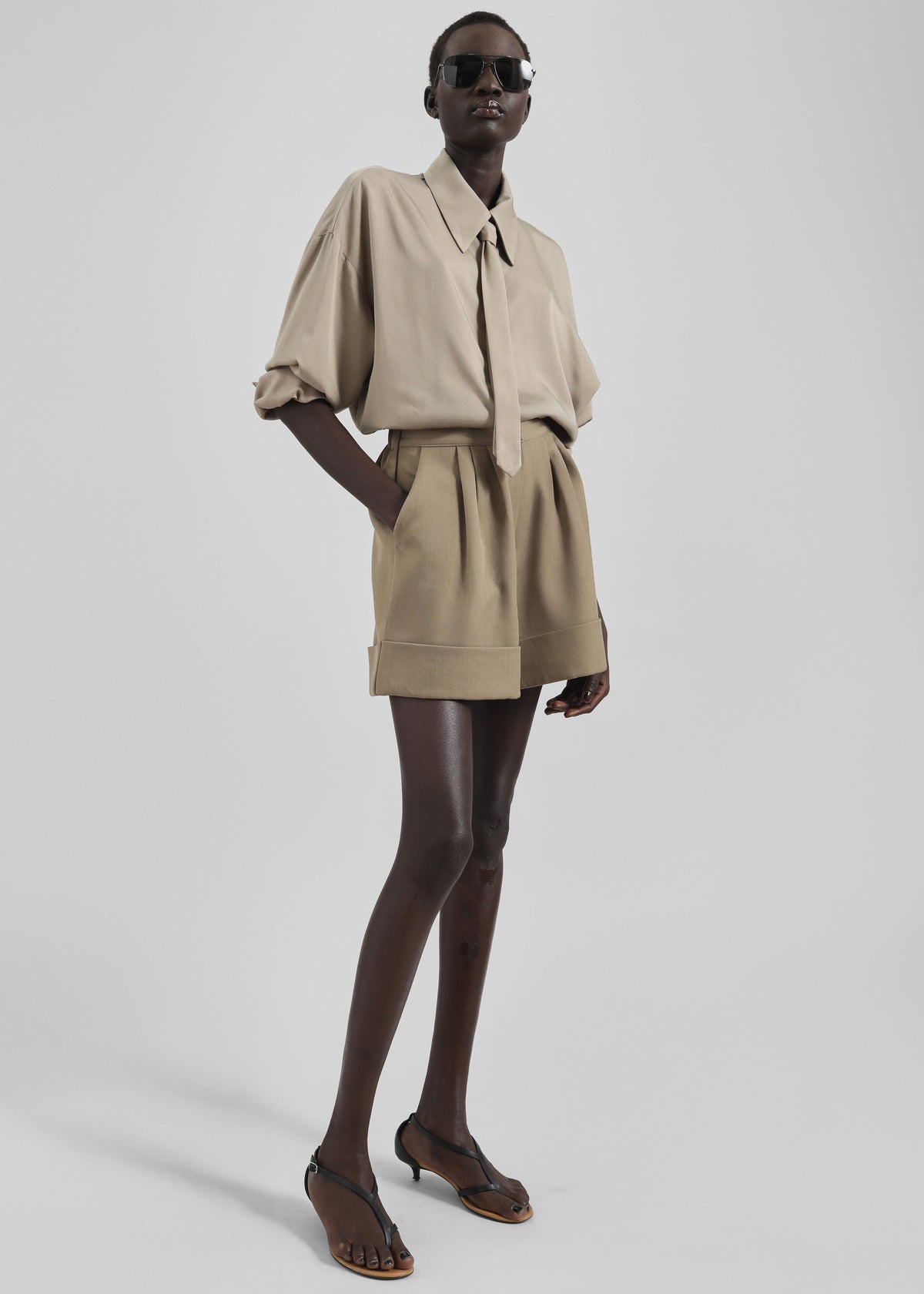 Silvan Neck Tie Shirt - Taupe – view 1 of 11