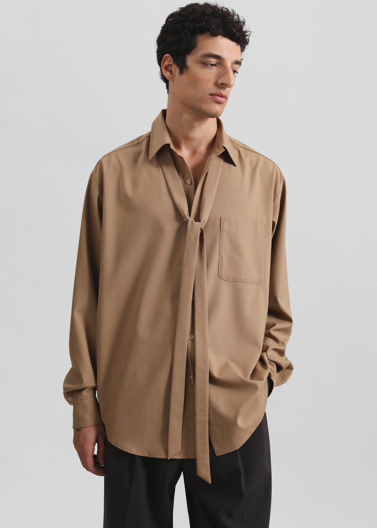 Sinclair Neck Tie Shirt - Camel – view 2 of 10