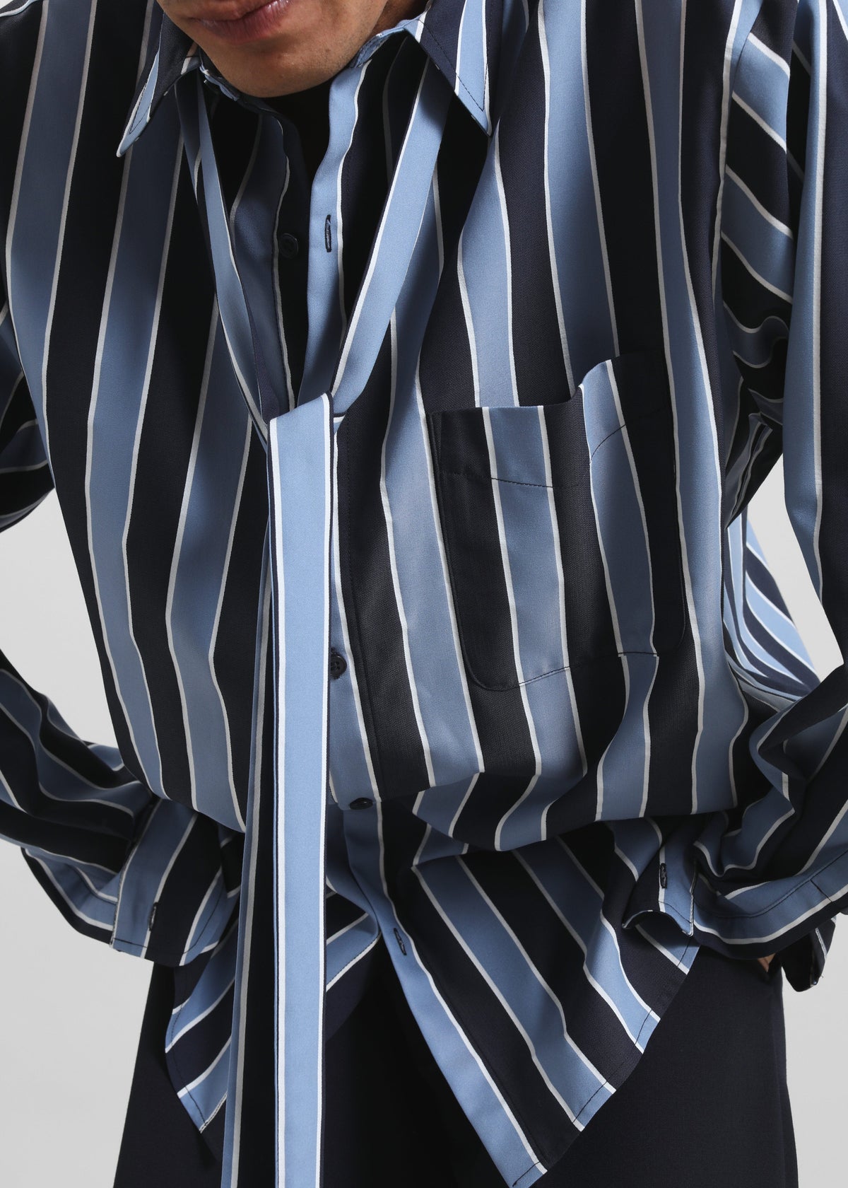 Sinclair Neck Tie Shirt - Navy Stripe – view 7 of 12