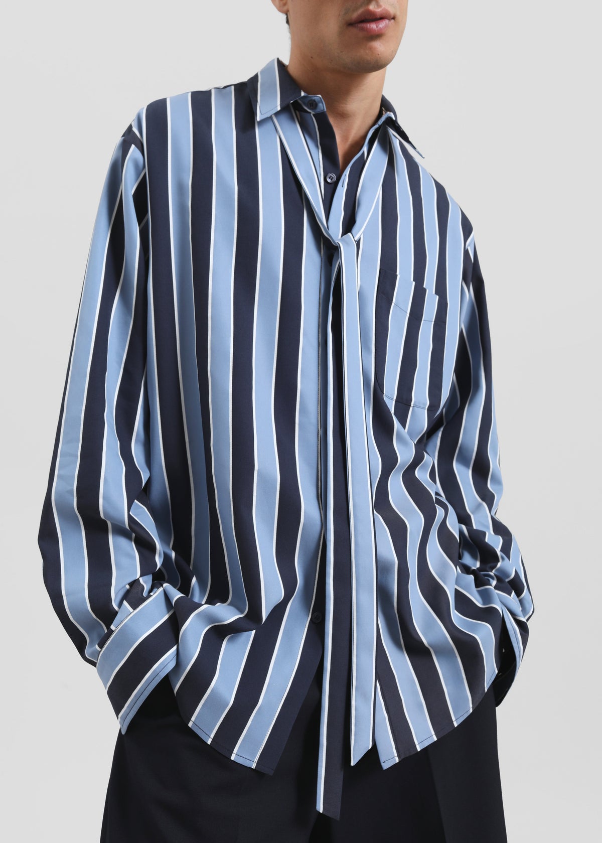 Sinclair Neck Tie Shirt - Navy Stripe – view 1 of 12