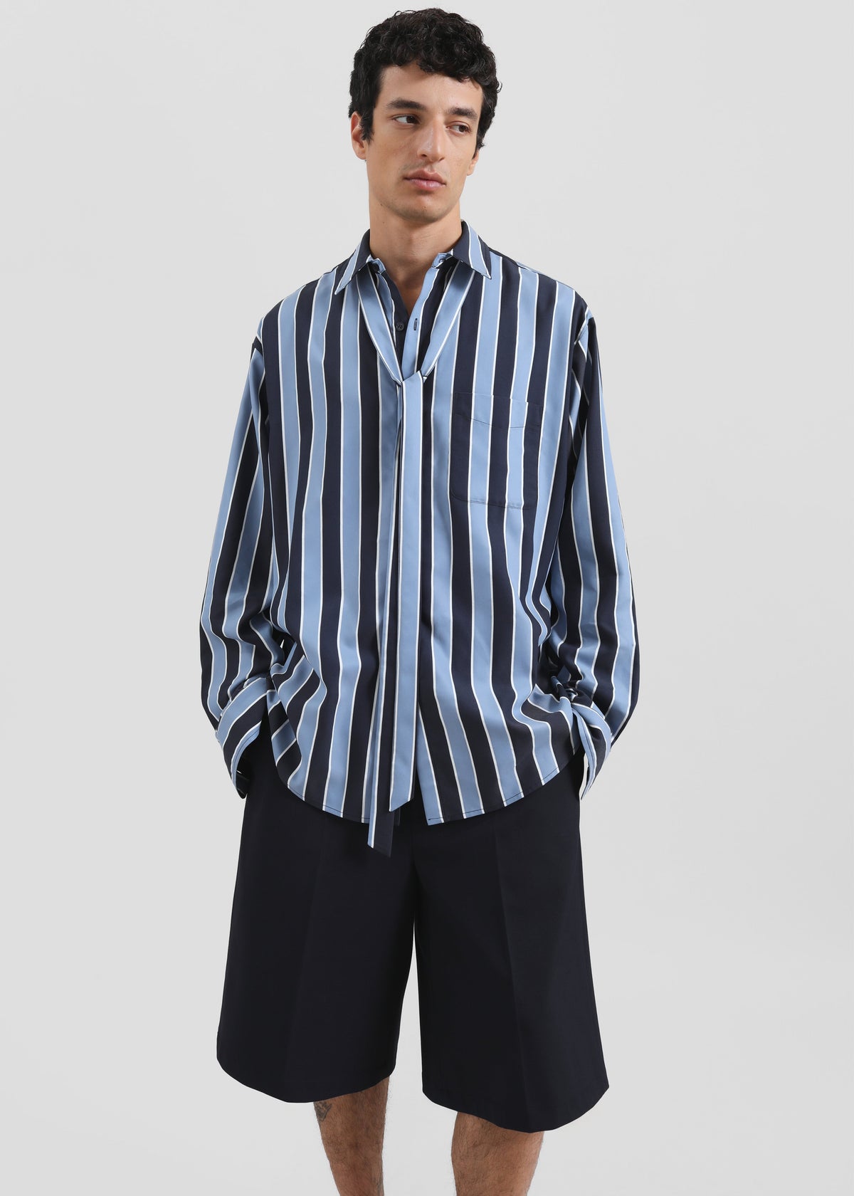 Sinclair Neck Tie Shirt - Navy Stripe – view 5 of 12