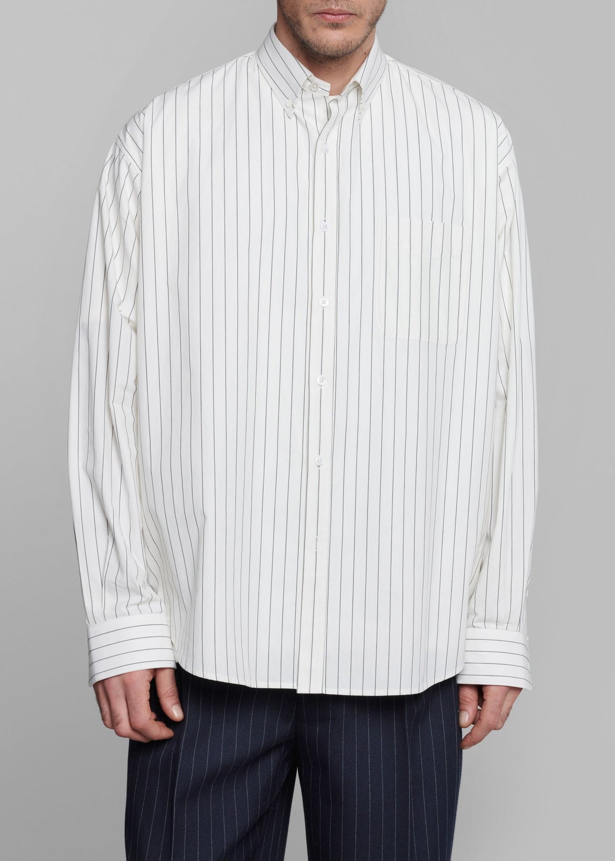 Sinclair Poplin Shirt - White/Black Stripe – view 4 of 10