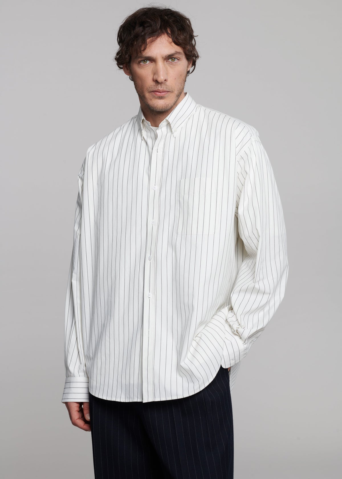 Sinclair Poplin Shirt - White/Black Stripe – view 1 of 10