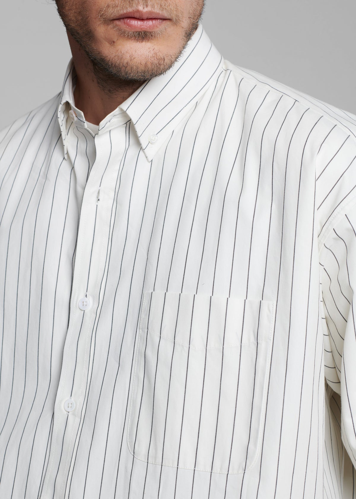 Sinclair Poplin Shirt - White/Black Stripe – view 2 of 10