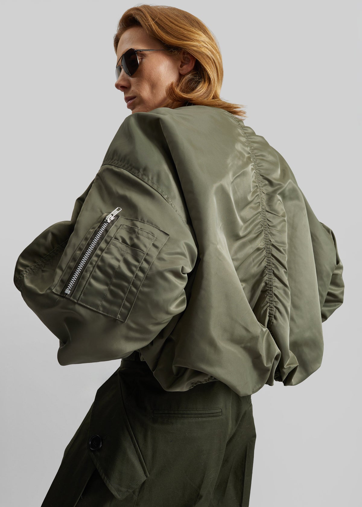 Skagen Cropped Trapeze Bomber Jacket - Olive – view 7 of 8
