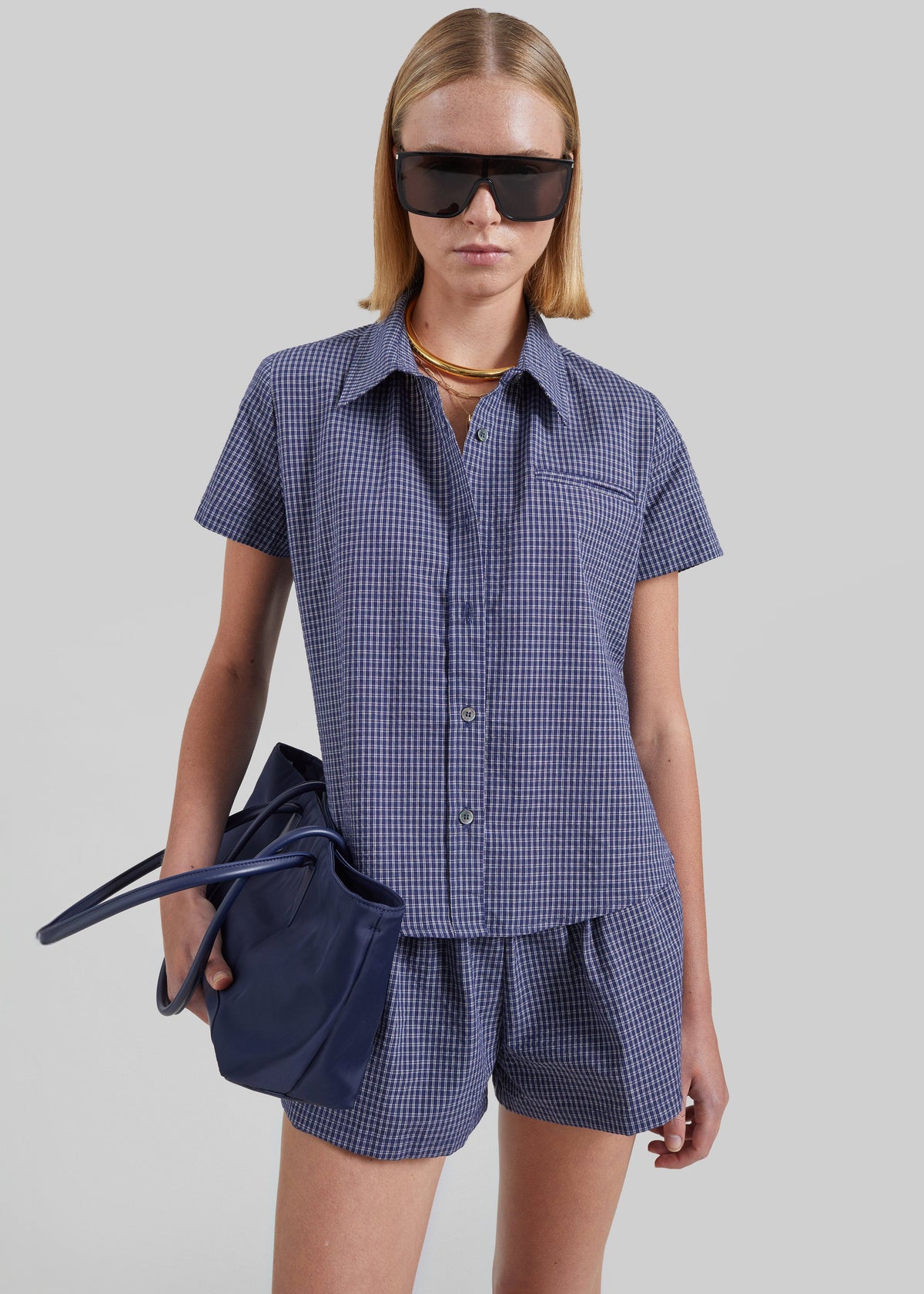 Solaro Short Sleeve Shirt - Navy Plaid – view 2 of 8