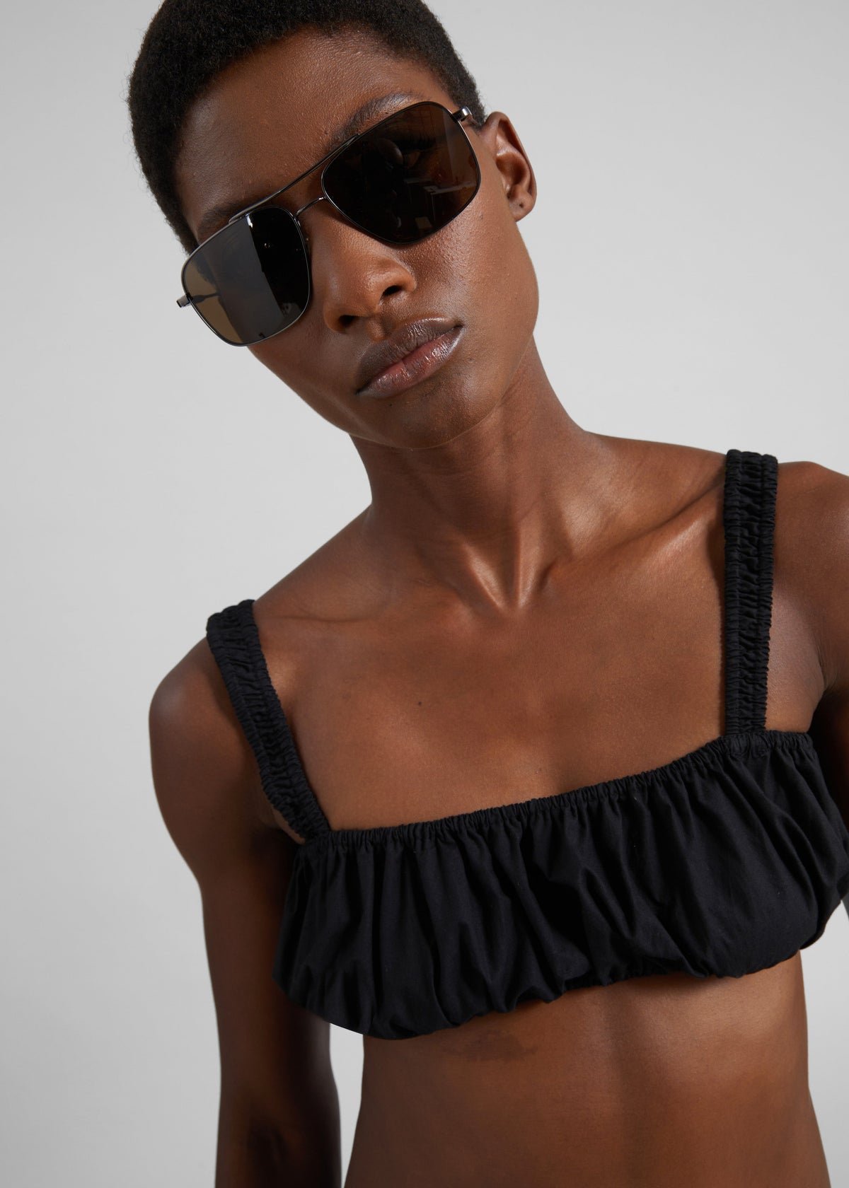 Solea Gathered Poplin Bralette - Black – view 2 of 8