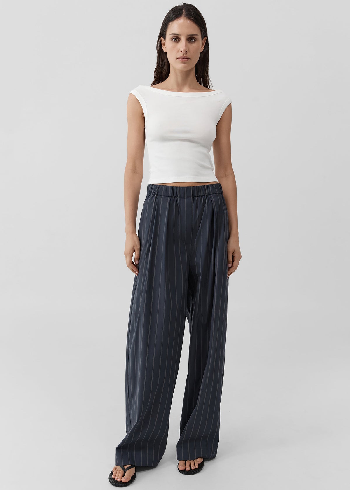 St. Agni Stripe Relaxed Pleat Pants - Ink Stripe – view 1 of 6