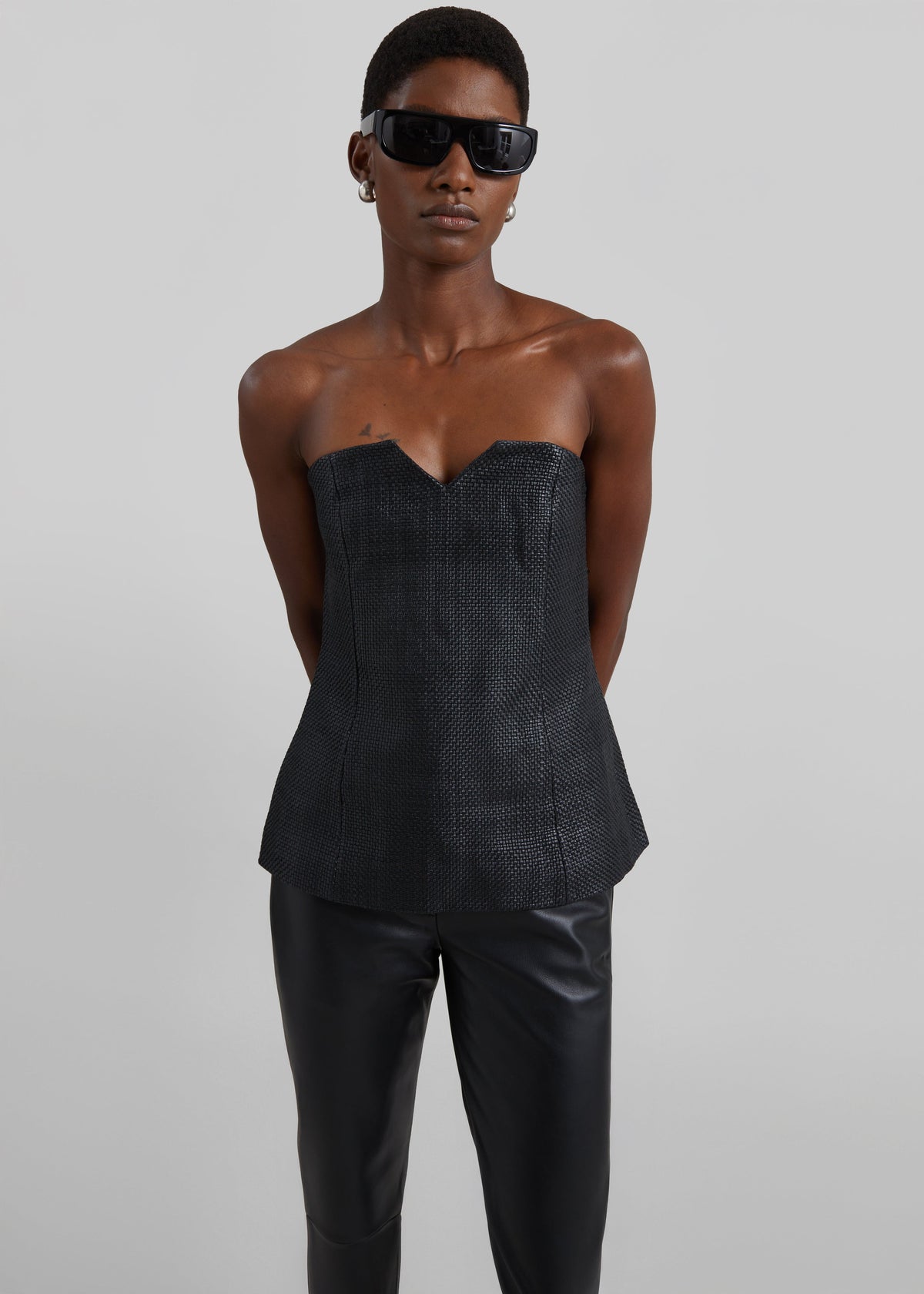 St. Agni Woven Leather Strapless Bodice - Black – view 2 of 7