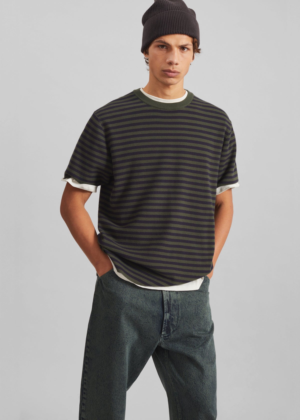 Stanmore Knit T-Shirt - Green/Blue Stripe – view 4 of 7