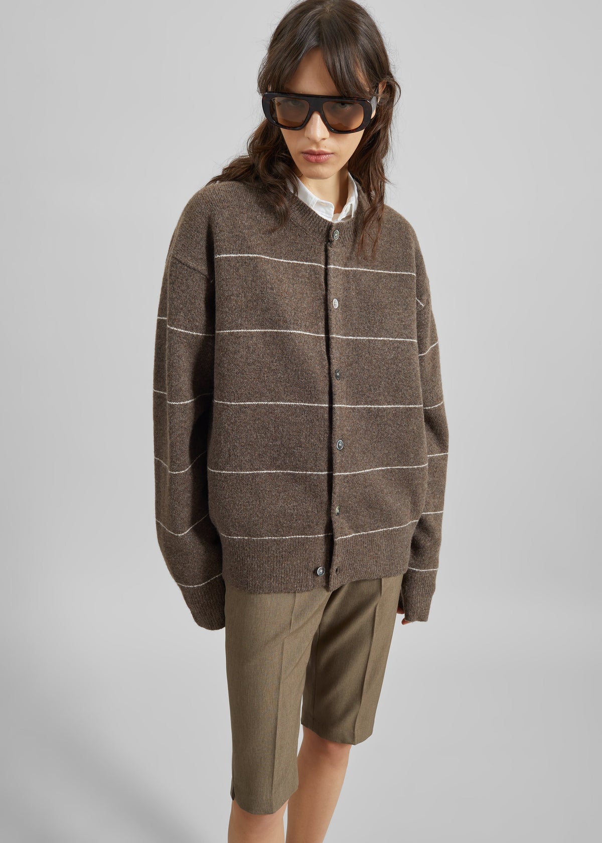 Stenvad Crewneck Cardigan - Brown/White Stripe – view 2 of 6