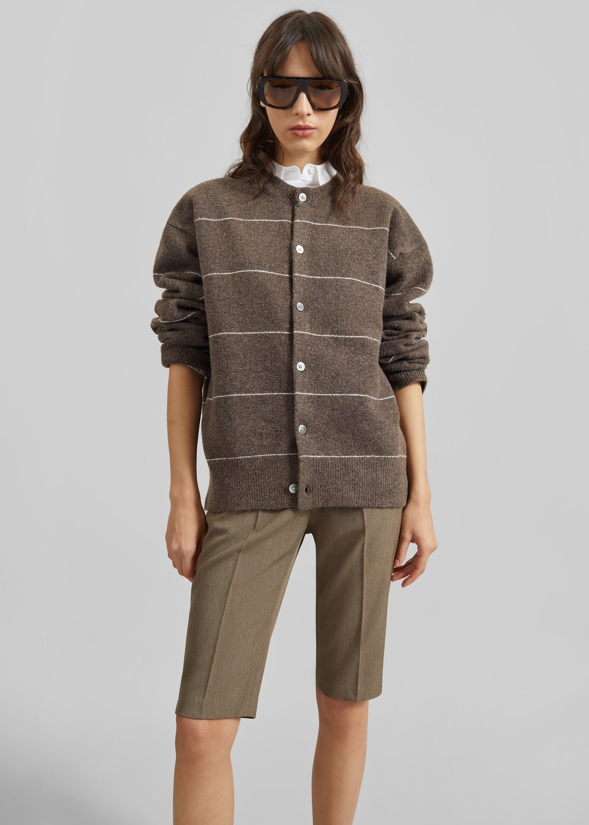 Stenvad Crewneck Cardigan - Brown/White Stripe – view 4 of 6