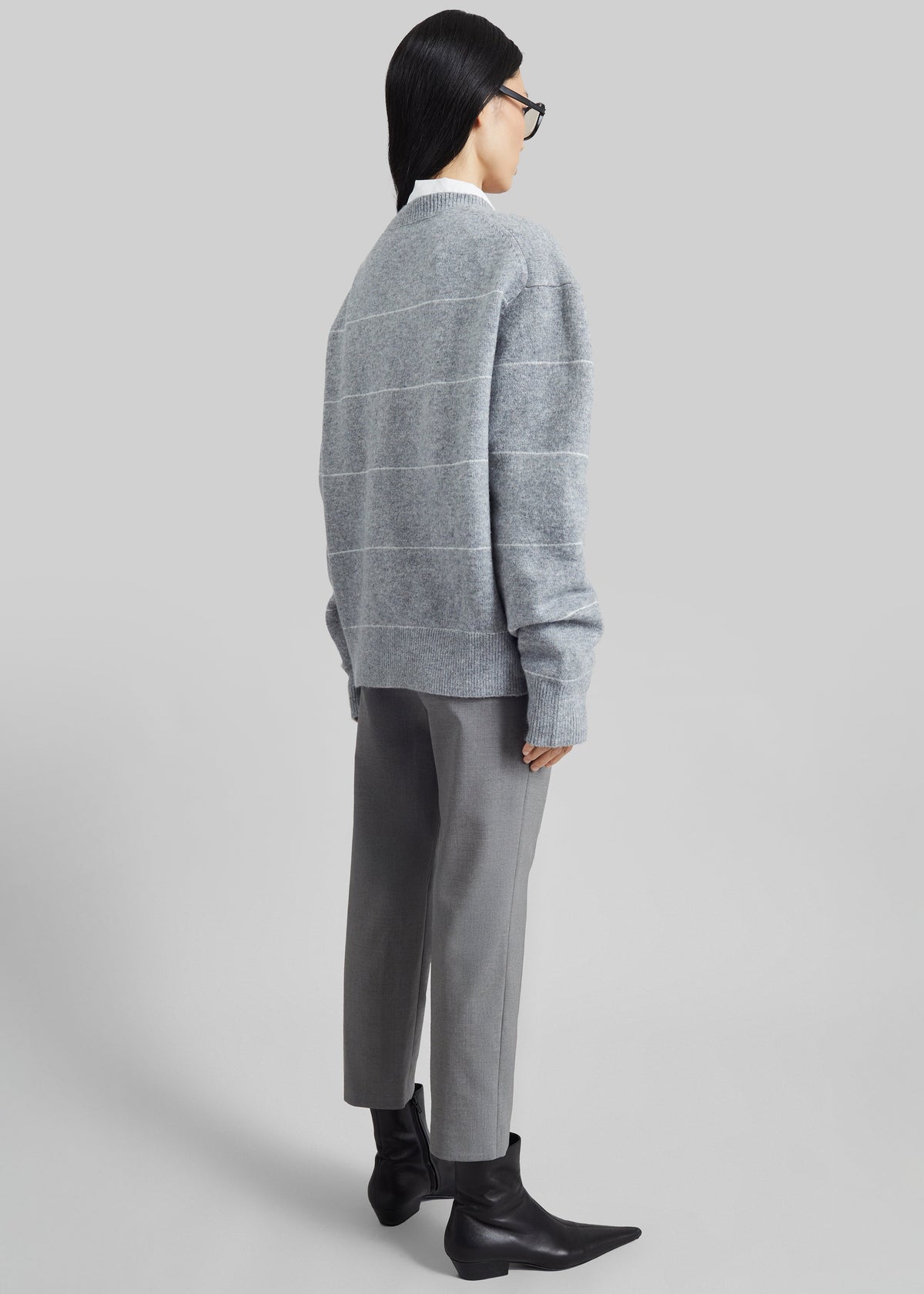 Stenvad Crewneck Cardigan - Grey/White Stripe – view 6 of 7