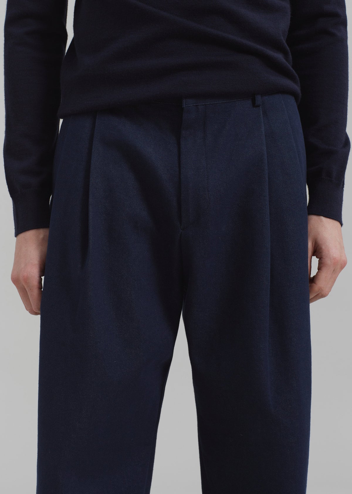 Stephen Pleated Denim Trousers - Navy – view 3 of 9