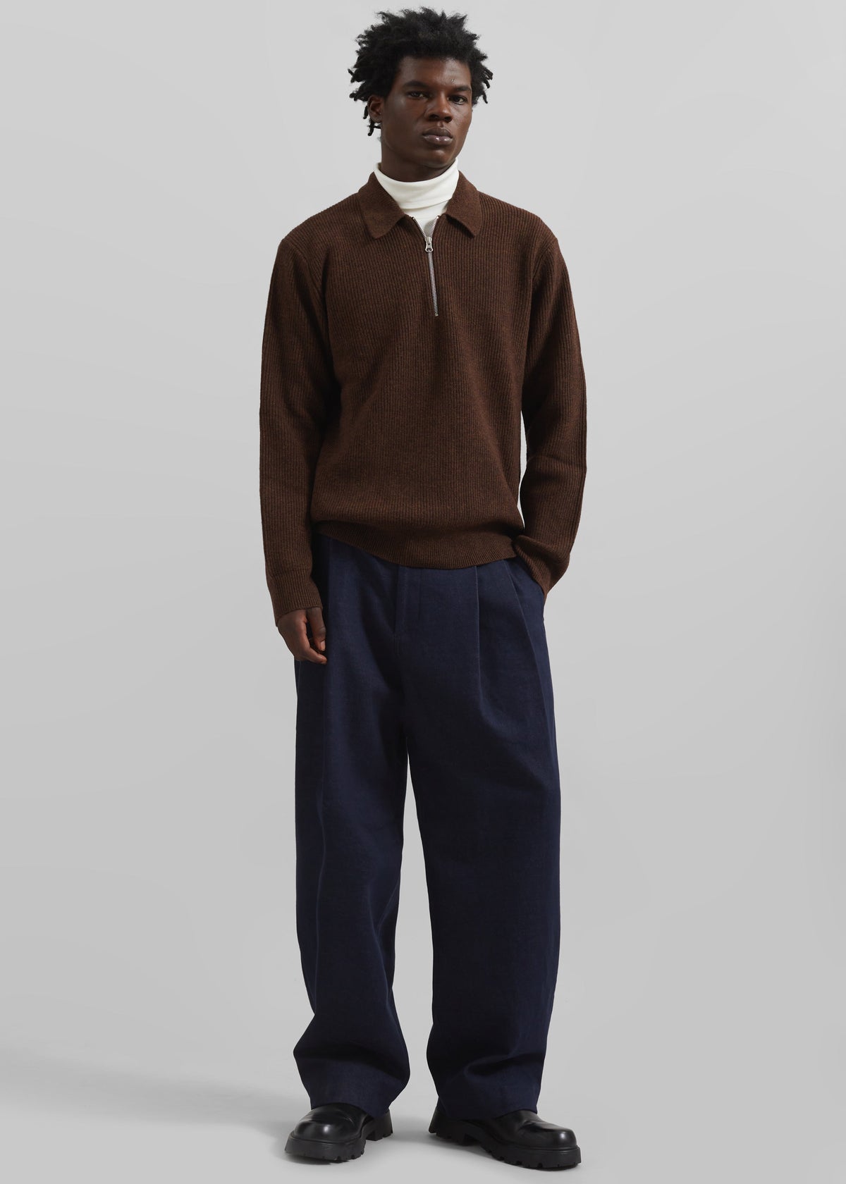 Stephen Pleated Denim Trousers - Navy – view 8 of 9