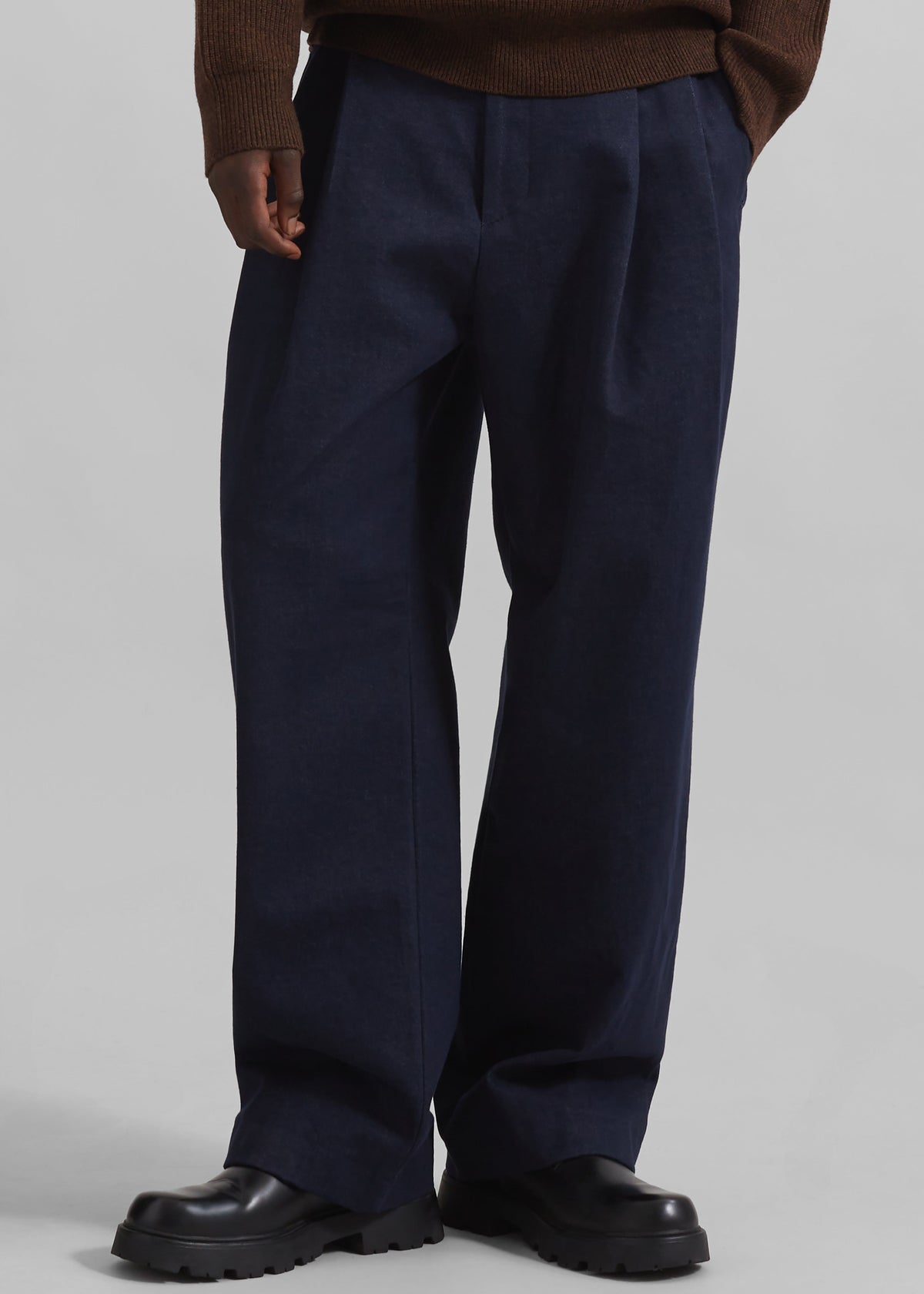 Stephen Pleated Denim Trousers - Navy – view 1 of 9