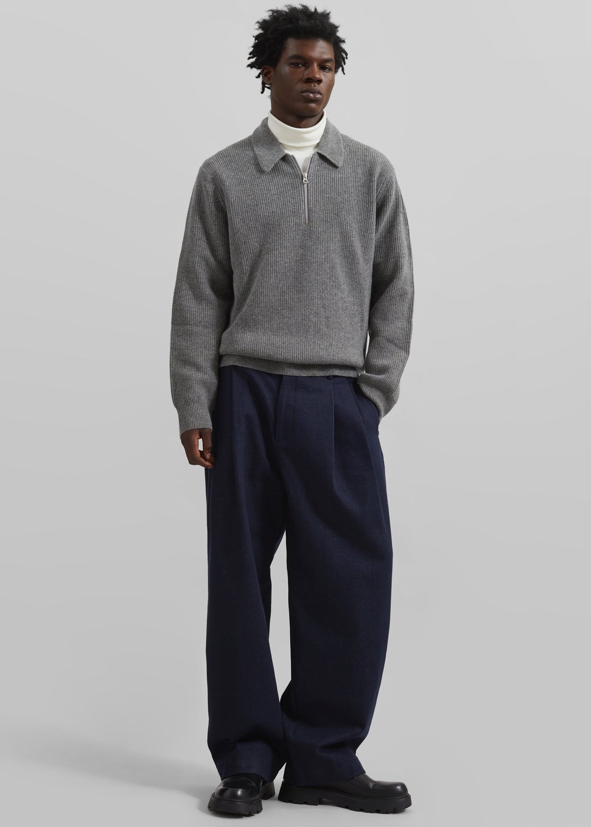 Stephen Pleated Denim Trousers - Navy – view 6 of 9