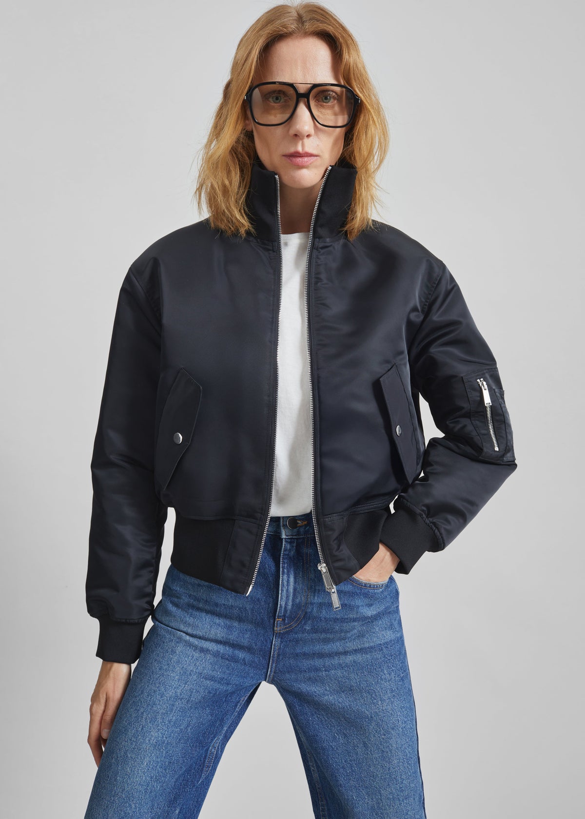 Storm Cropped Bomber Jacket - Black – view 3 of 9